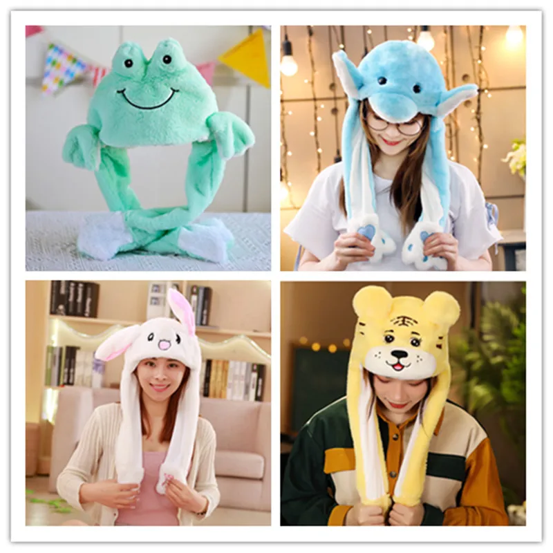 Blue Dolphin Animal Ear Moving Hat Adult and Kids Cute Plush Hats Cosplay Party Carnival Dress Costume Headgear Funny Duck Cap