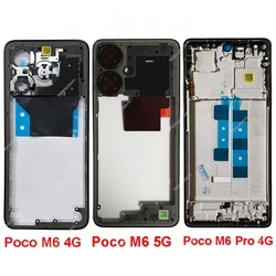 LCD Middle Frame Housing For Xiaomi Poco M6 M6 Pro 4G 5G Middle Frame Holder Cover With Volume Key Replacement Repair Parts