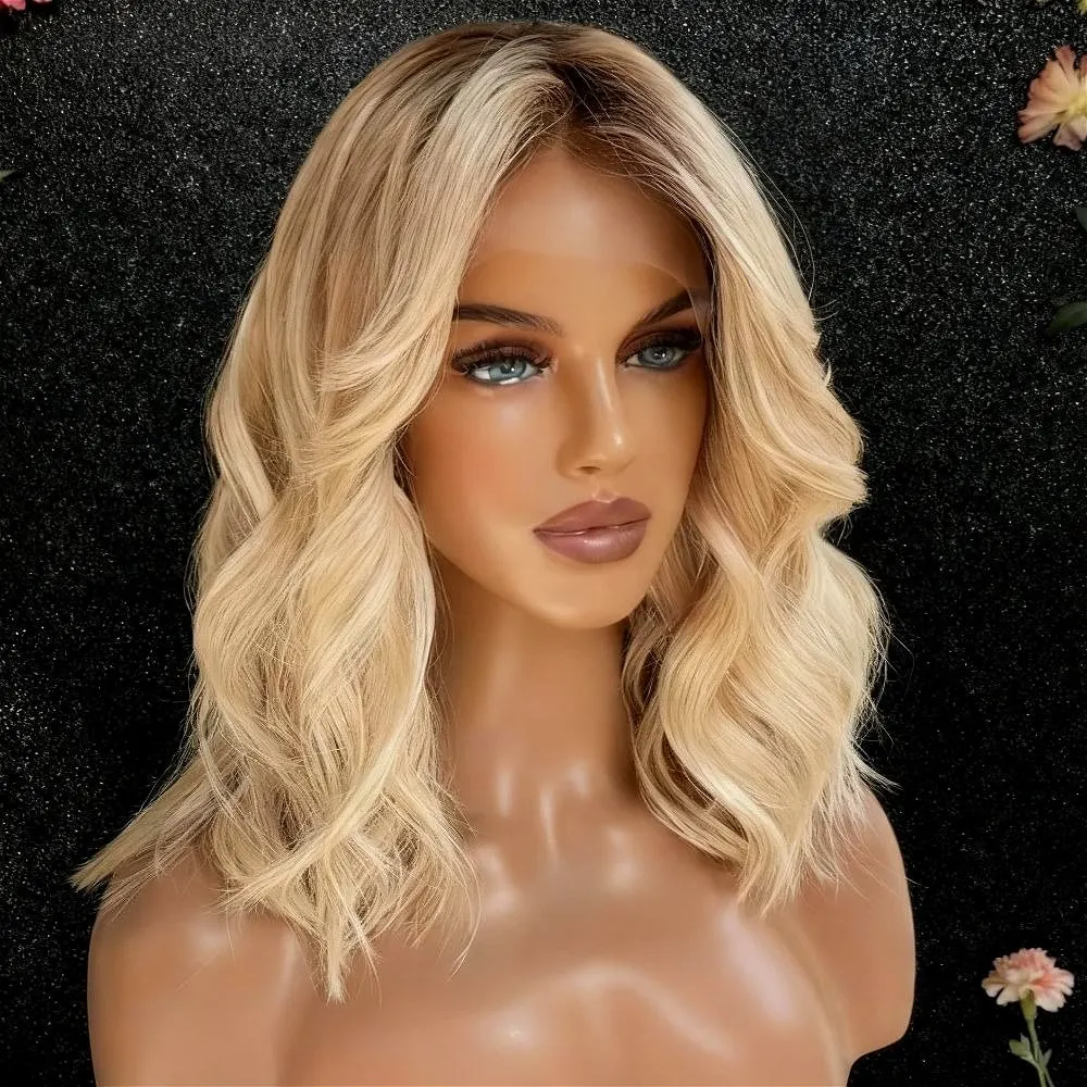 

Парик Bob Ombre Blonde Body Wave с кружевной передней частью из натуральных волос для женщин, 13x4 HD кружевной парик, 200% плотность, предварительно проработанный, с детским волосом