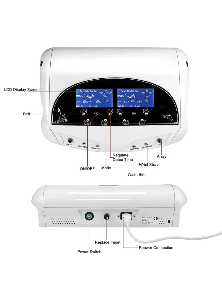 ماكينة إزالة السموم من القدم الأيونية المزدوجة ، ماكينة التخلص من السموم الأيونية المهنية ، ماكينة إزالة السموم من حمام القدم ومنتجع صحي