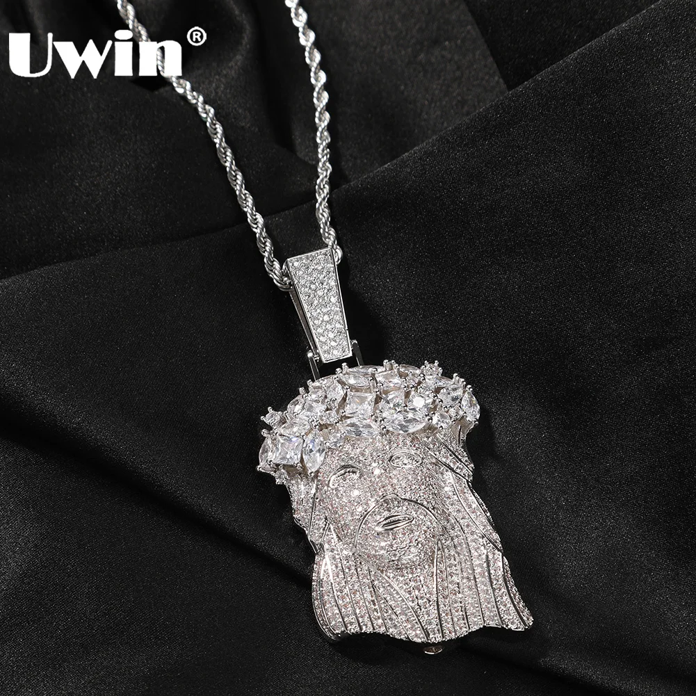 

UWIN Big Religious Jesus Pendant Necklace Full Iced Out Cubic Zircon Pendant Charms Fashion Hip Hop Jewelry for Men Women Gift