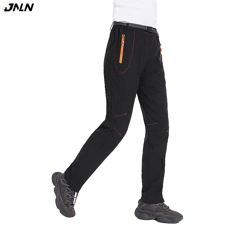 JNLN Women Winter Fleece Pants Warm Waterproof Hiking Pants Outdoor Camping Climbing Skiing Soft Shell Windproof Rain Trousers