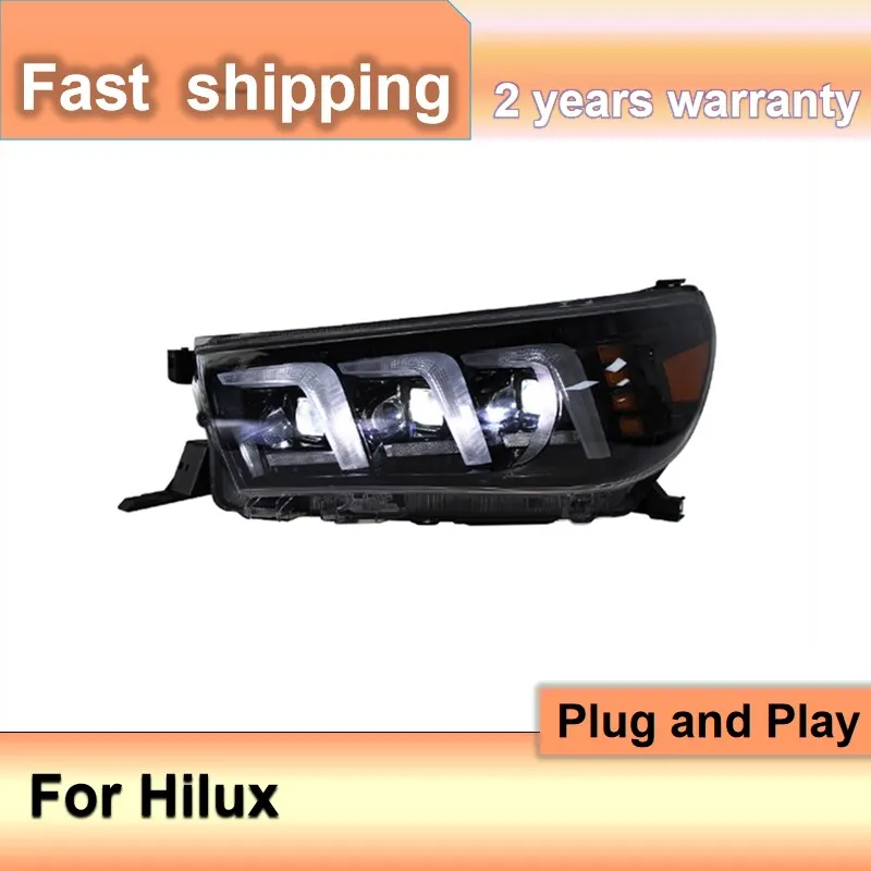 اكسسوارات السيارات لتويوتا هايلكس 2016 رئيس مصباح 2015-2020 هايلكس فيجو ريفو المصابيح الأمامية DRL بدوره إشارة منخفضة عالية شعاع العارض Le #3