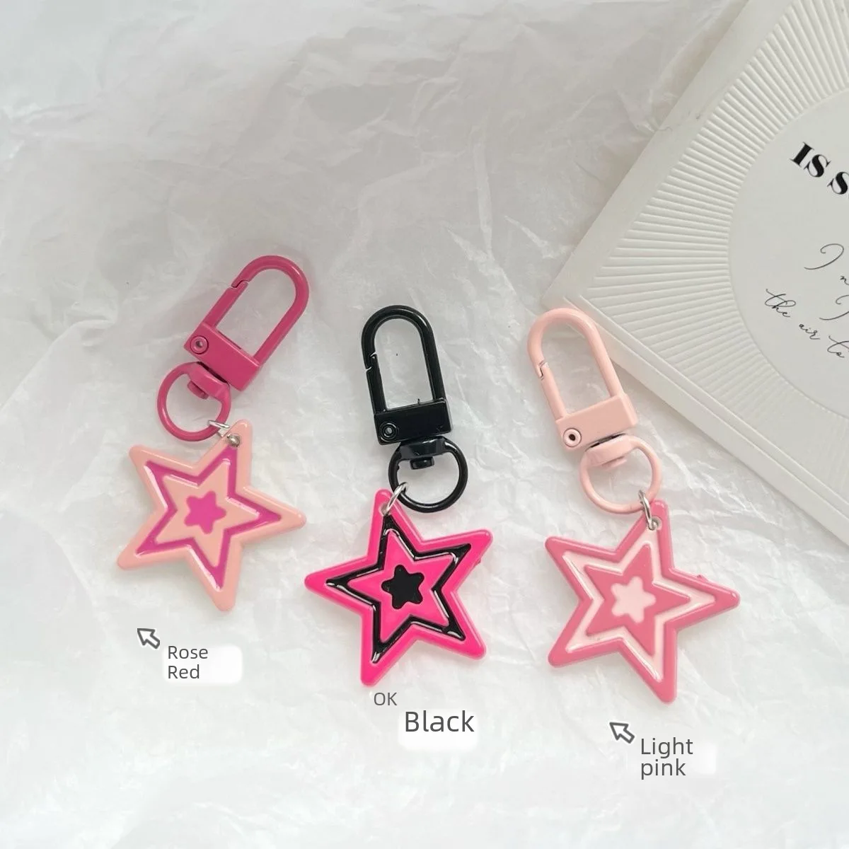 Boutique Pink Keychain Rose Pink Five-Pointed Star Keychain Sweet And Cool Hot Girl Star Pendant Best Friend Couple School Bag