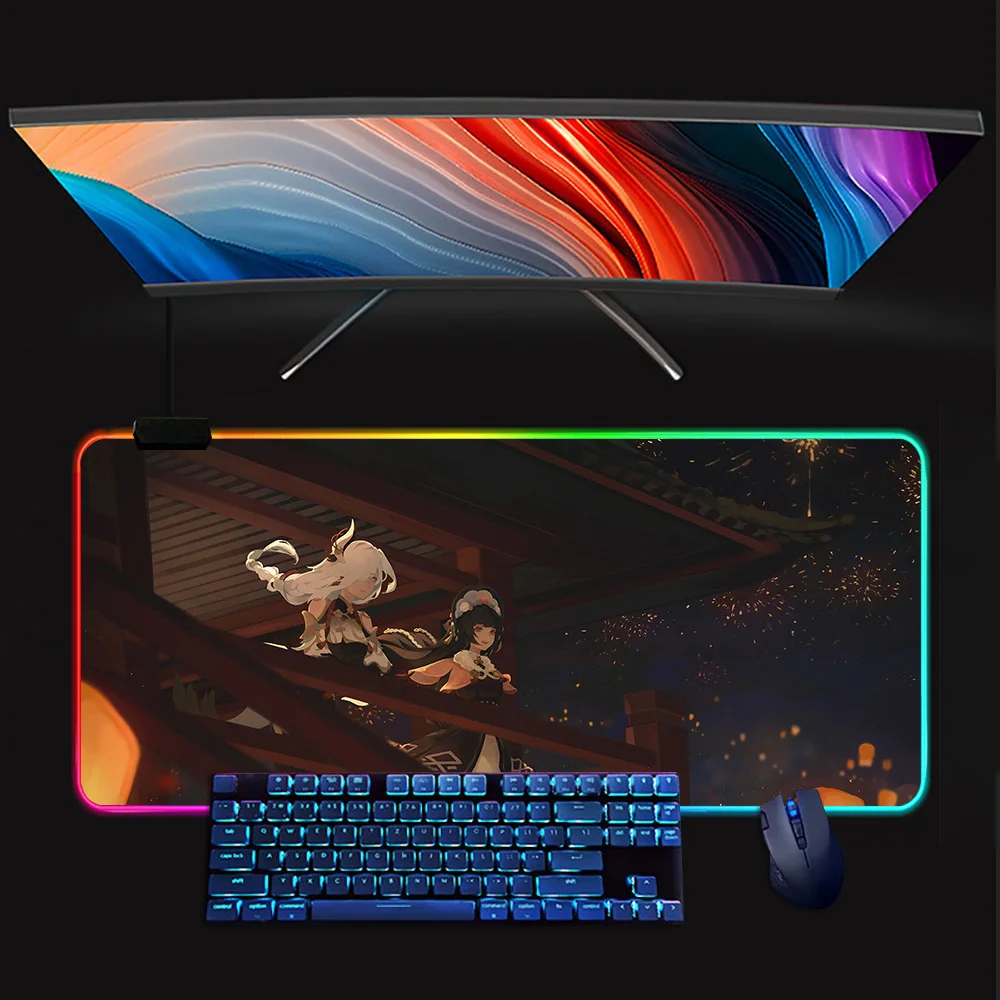 Yun Jin Genshin Impac RGB Pc Gamer Teclado Mouse Pad Mousepad LED Brilhante Mouse Pads Borracha Gaming Computer Mausepad