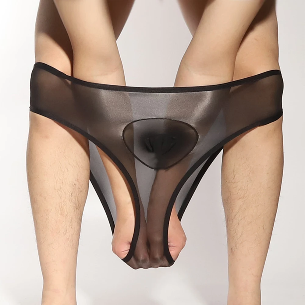 Man Sheer Briefs Ultra Thin Elastic Mesh Panties Erotic Lingerie Pouch Underwear See Through Underpants Oil Shiny Lingerie