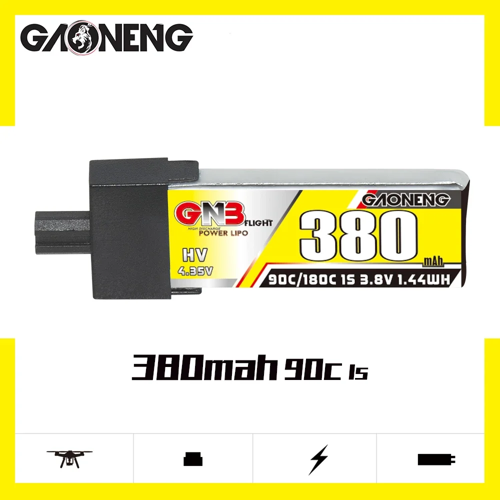 GAONENG GNB 380mAh HV 1S 90C 180C 3.8V Plastic Head GNB27 LiPo Battery Mini Micro Whoops PowerWhoop Quads Quadcopter Helicopter