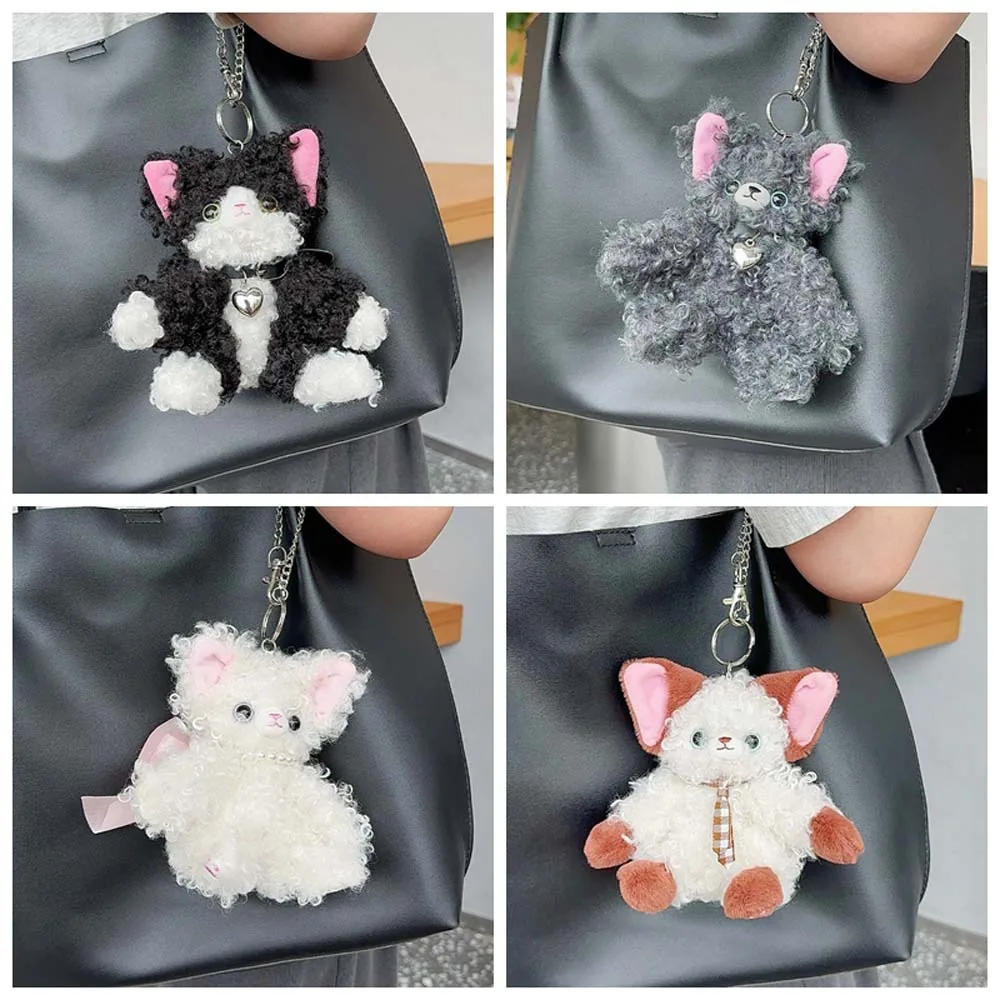 Devon Rex Cat Plush Keychain Bag Hanging German Cat Cartoon Cat Plush Doll Curly Hair Decor Animal Plush Car Keyring Friends