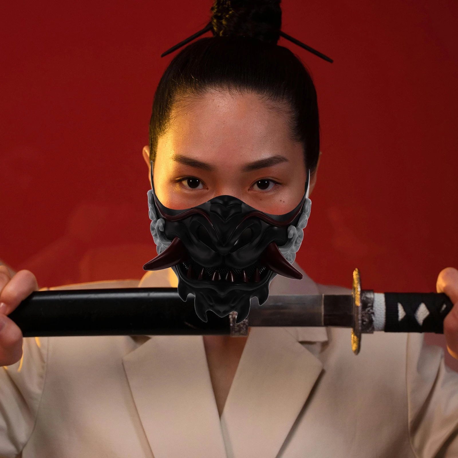 Maska dekoracyjna na twarz Przebranie Cosplay Maski dla mężczyzn i kobiet Akcesoria do kostiumów na imprezę Japońska maska wielokrotnego użytku Półmaska