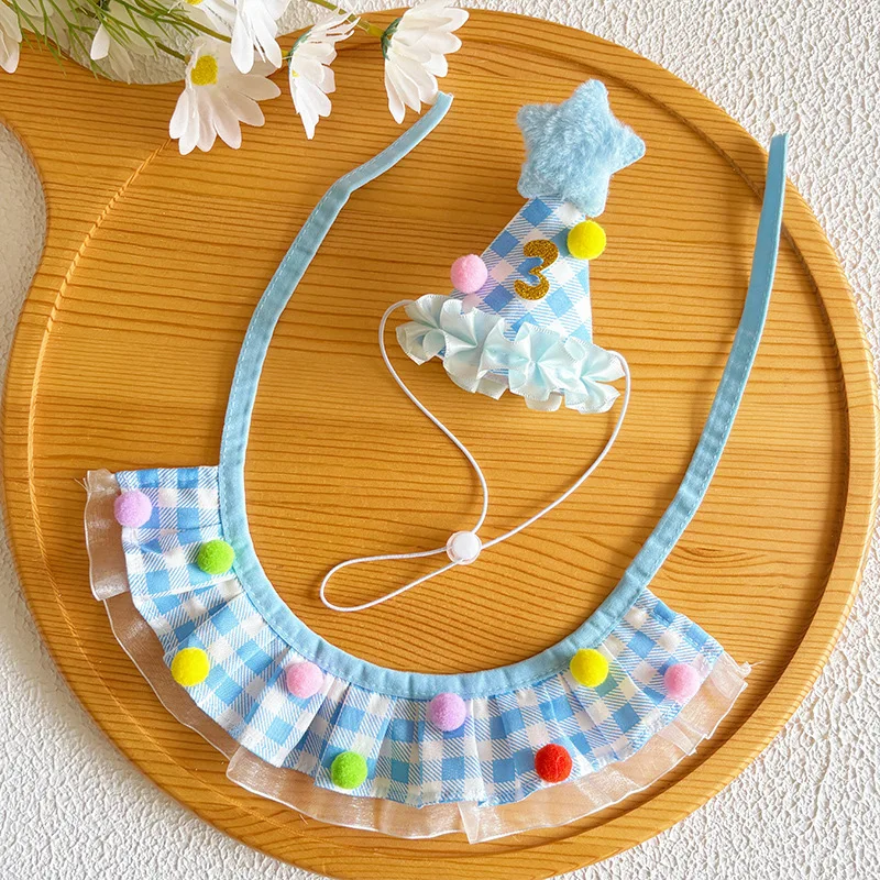 Pet Birthday Party Set Dog Birthday Hat Embroidered Saliva Towel Bandana Bib Cute Dress‑up Decor for Small Dogs Cats Kitten