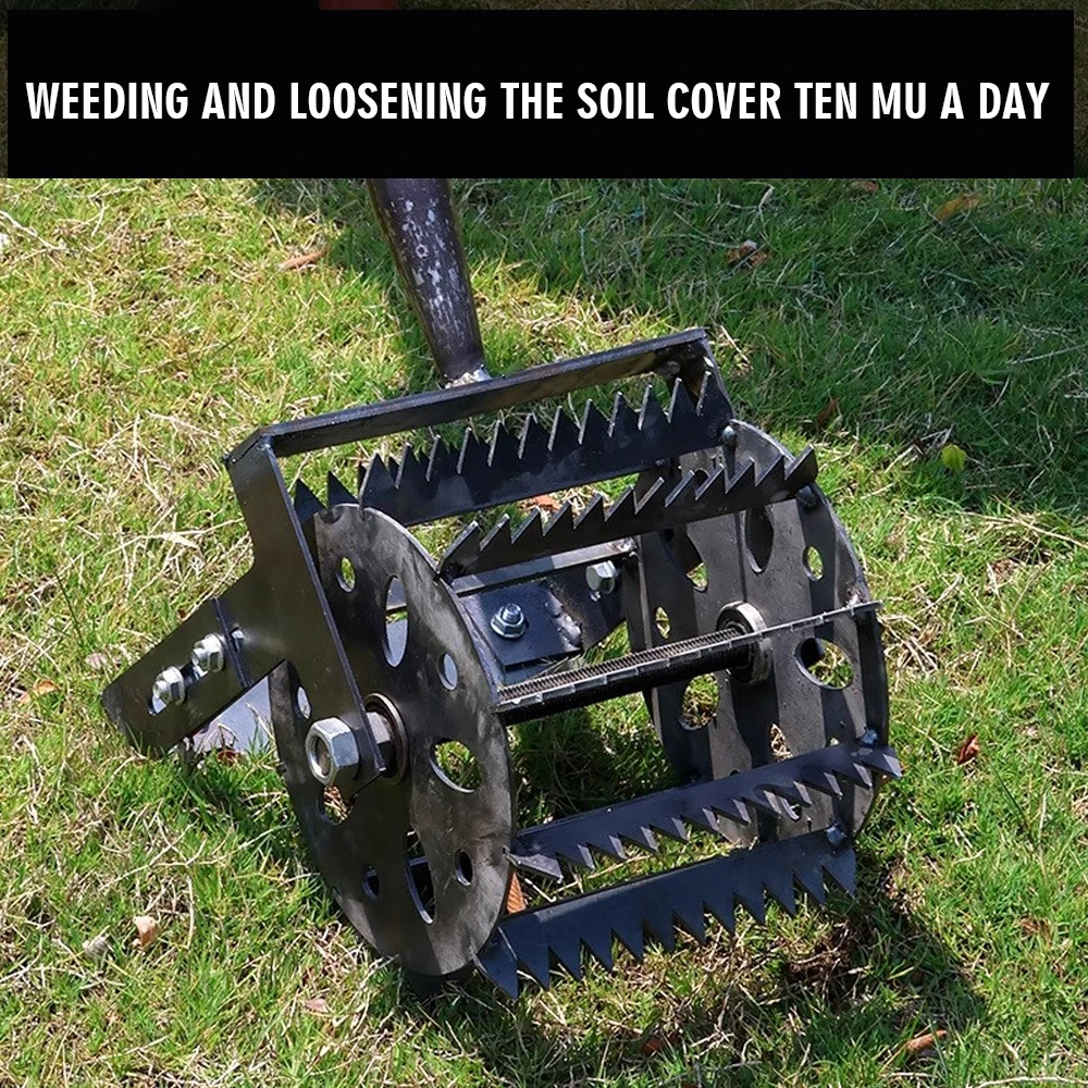 

New Hand Push Hoe Wheeled Weeding Manganese Steel Weed Machine Saw Tooth Agricultural Loosening Weeder No Handle