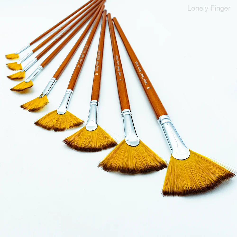 Набор кистей для рисования веером художника из 9 штук, наконечники кистей для защиты от выпадения волос из нейлона, деревянная ручка для удобного удержания, отлично подходит для акрила