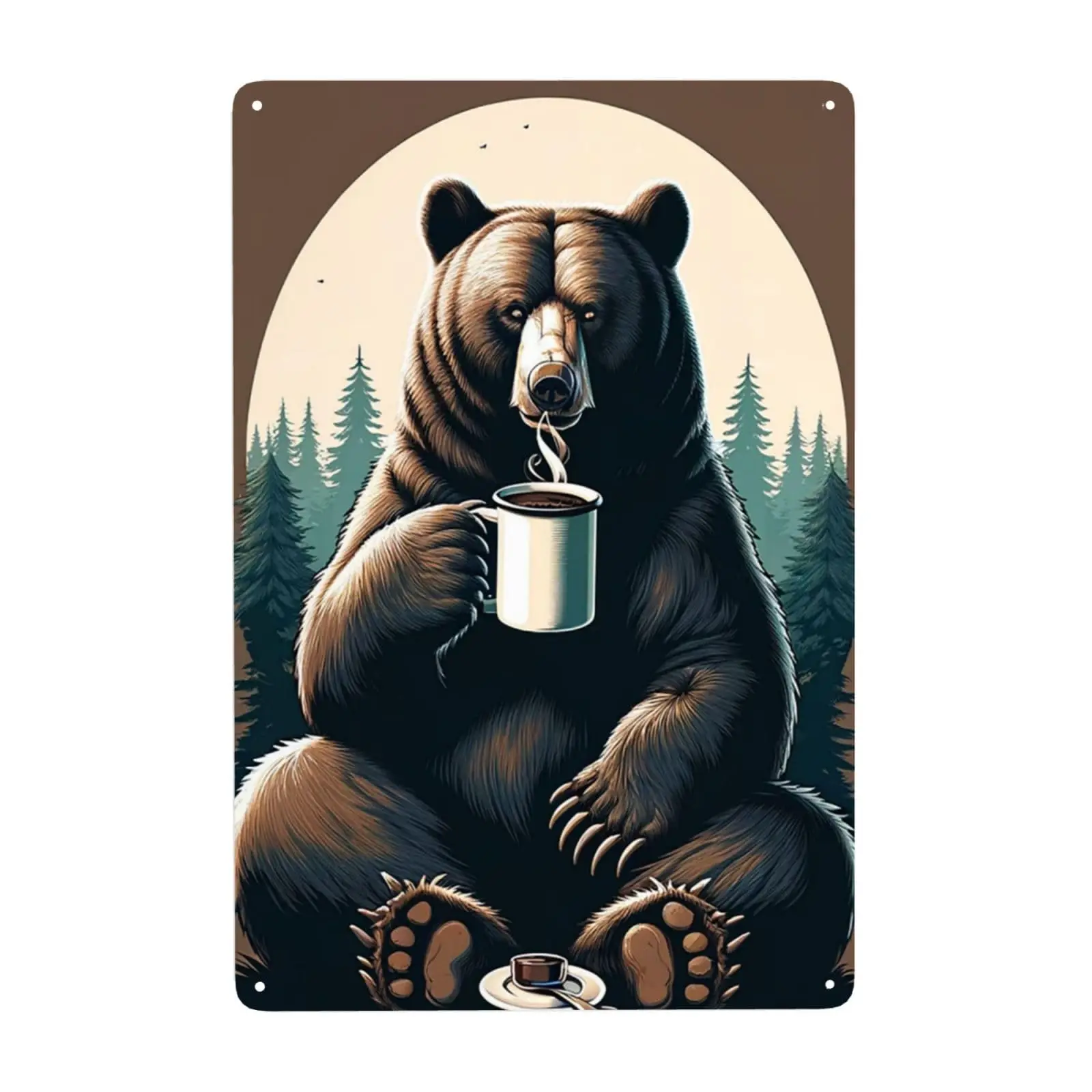 Rustic Black Bear Coffee Tin Sign Whimsical Home Decor Wall Art for IndoorOutdoor,Antique Tinplate Plaque for Man Cave,Bar,Kitch