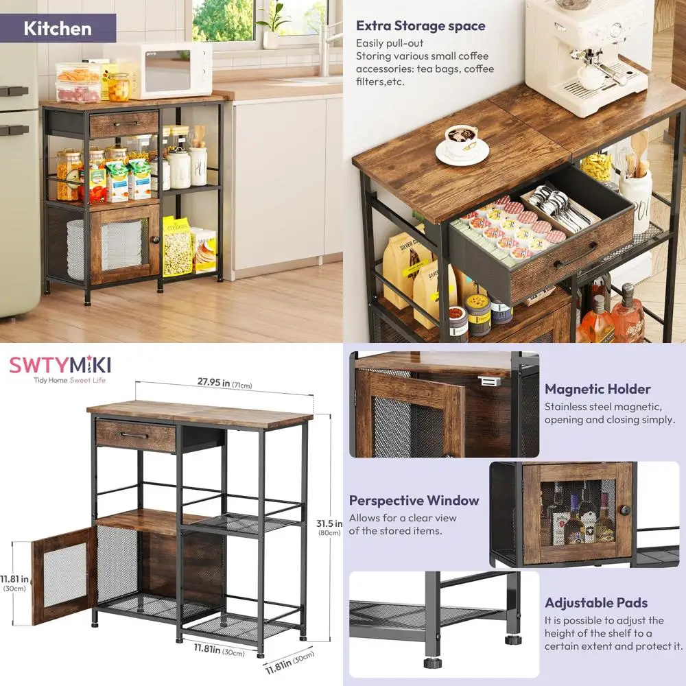 

Rustic Multi-Function Coffee Bar Cabinet with Drawers - Home Buffet Sideboard for Kitchen & Living Room Espresso