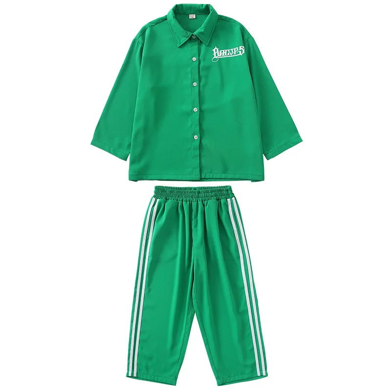 Boys Hip-hop Clothes Street Dance Clothing Kids Sets Green Top Pants for Girls Children Jazz Performance Clothing