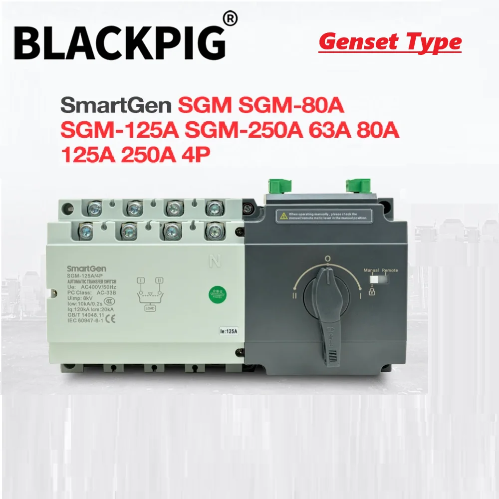 SmartGen 250A 400A 630A 4P ATS SGM Genset Generator Dual Power Automatic Transfer Switch Match With Generator AMF Controller