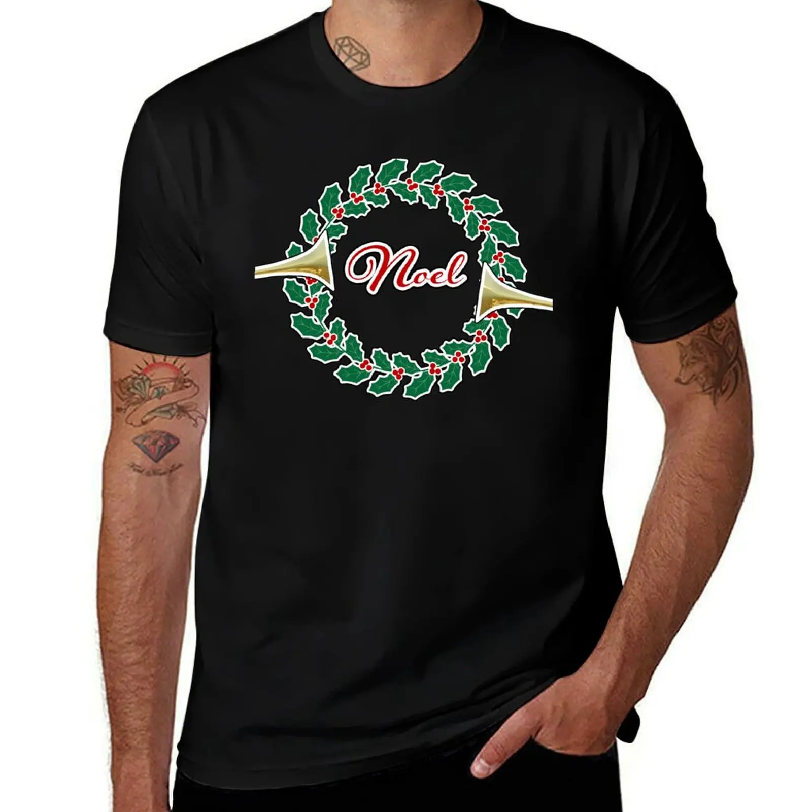 

Trumpets Announcing Noel: Merry Christmas Wreath T-Shirt tops graphic tee shirt essential t shirt oversized t shirt men