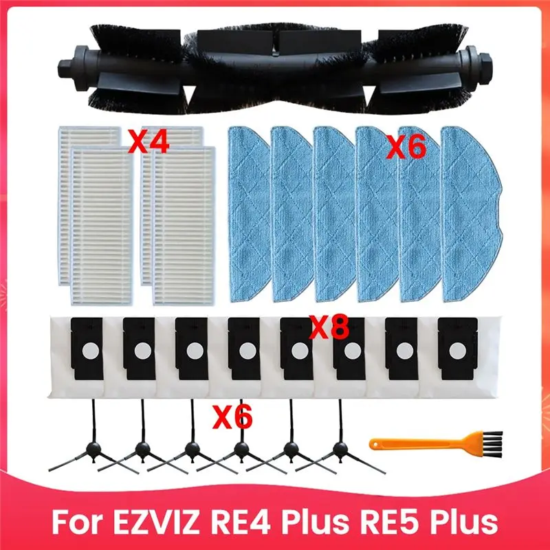 

AF90-Main Brush Filter Mop Pad Wipe Dust Bag Side Brush For EZVIZ RE4 Plus RE5 Plus Vacuum Cleaner Sweeper Accessories