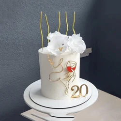 1Pc Number 18/20/30/40/50 Year Old Toppers Facial Line Cake Acrylic Women Birthday Cake Decoration