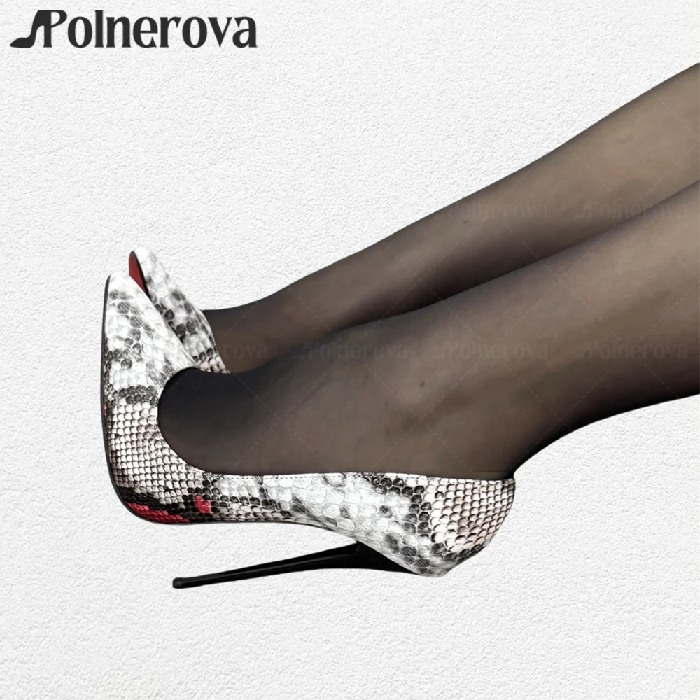 

16cm Grey Snake Print Pumps Sexy Pointed Toe Stilettos Fashionable Style Extreme Heel Customizable Handmade Lacquered High Heels