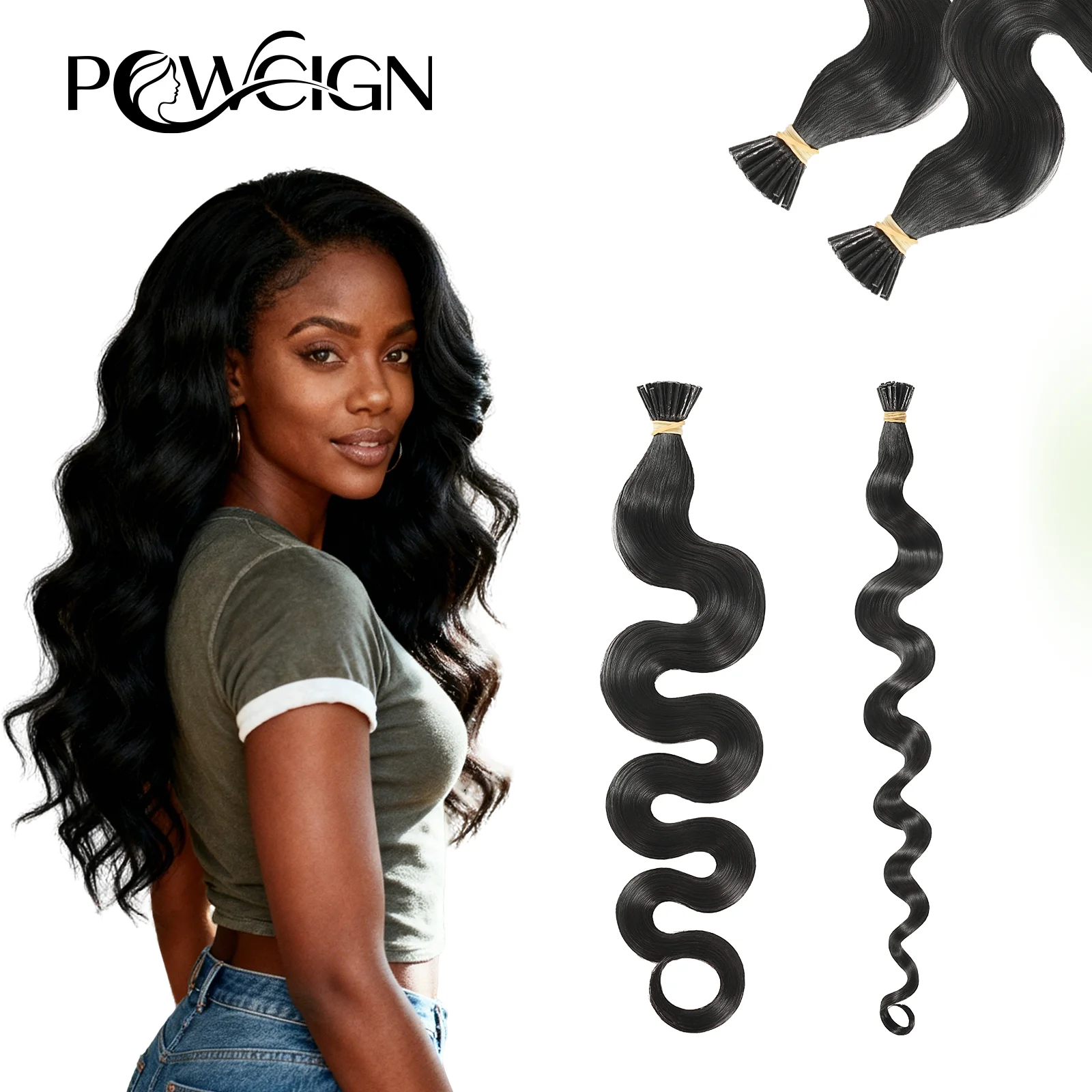 Powcign I تلميح فضفاض عميق الإنسان الانصهار الشعر التمديد أنا تلميح يدوية شعر الجسم موجة الكيراتين ملحقات ريمي الشعر البشري 50 جرام/الحزمة