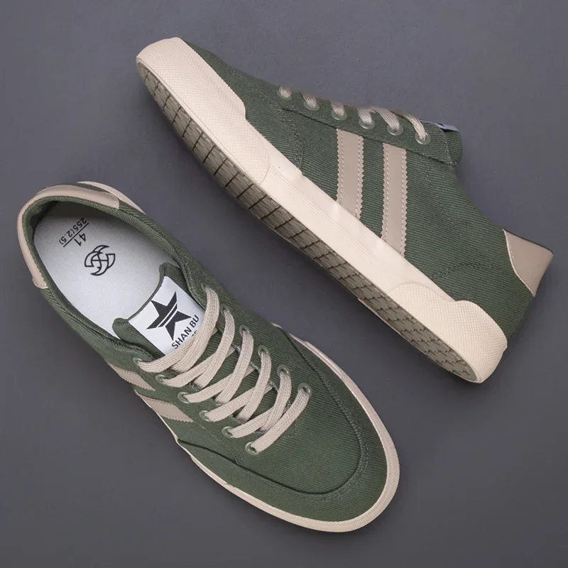 Men Breathable Leisure Shoes For Lightweight Flat Casual Canvas Sneaker Men Zapatos De Lona Hot Retro Green Vulcanize