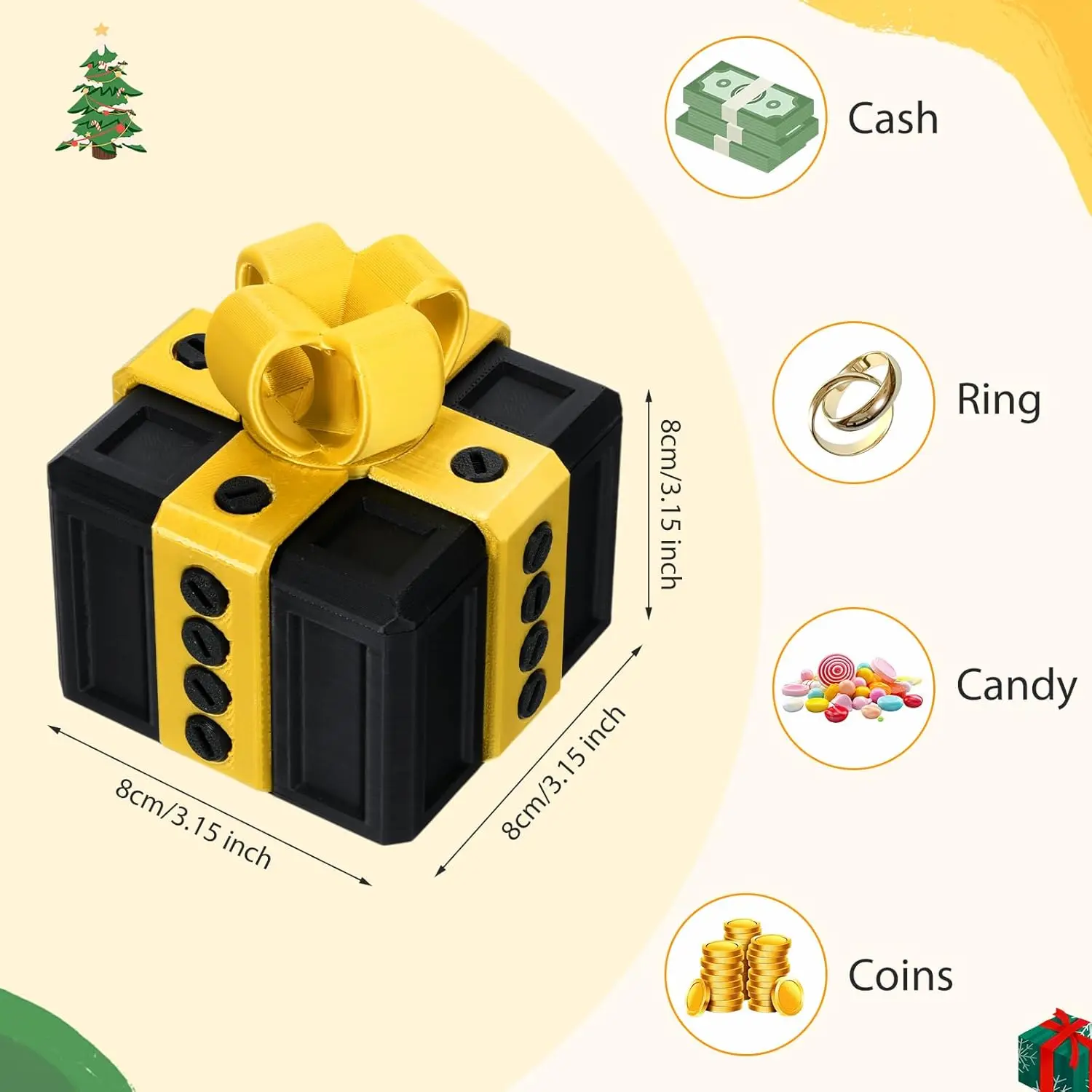 صندوق عيد الميلاد المفاجئ المطبوع ثلاثي الأبعاد مع زينة وحلي لجو عيد الميلاد يمكن التجميل بحرية وتخفيف الضغط