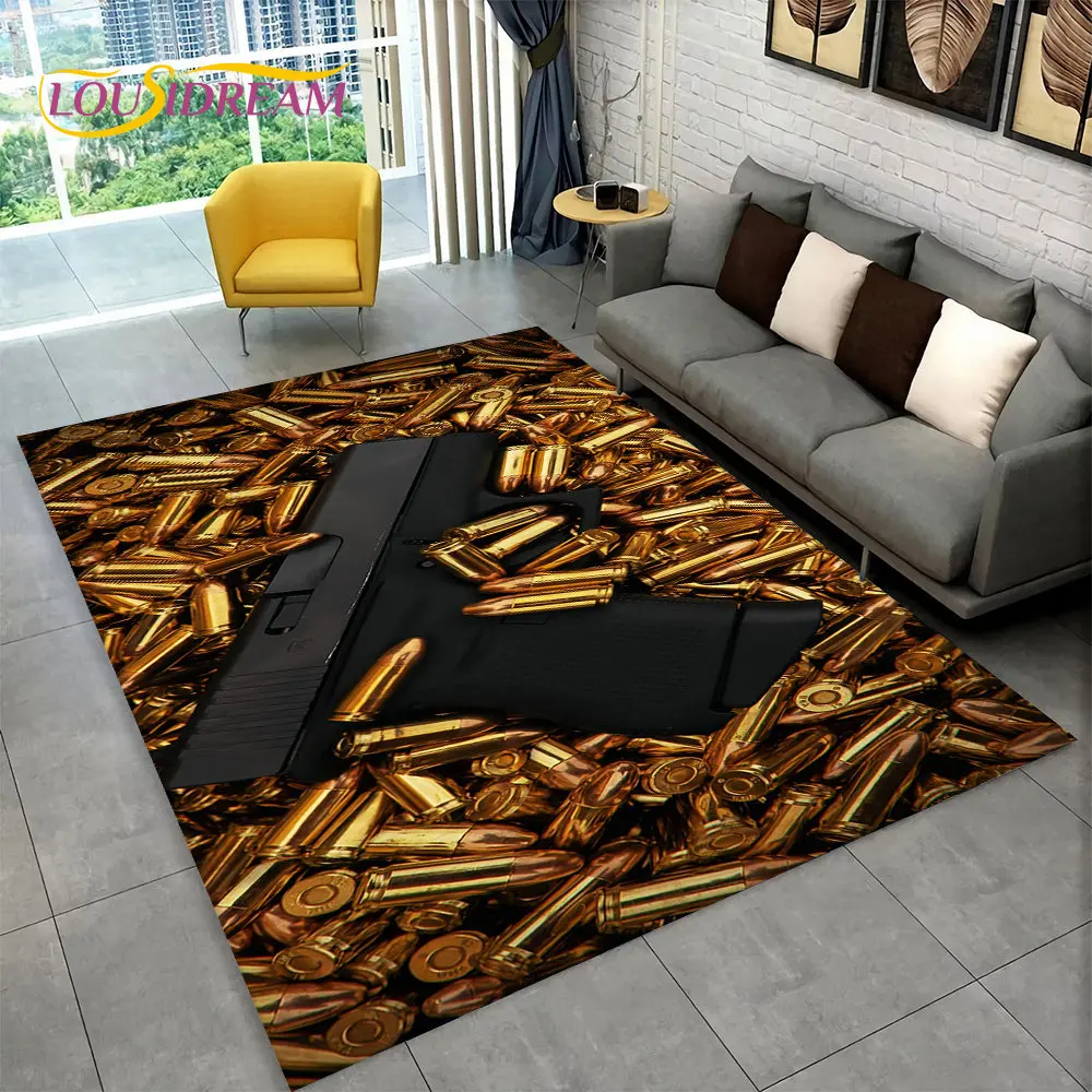 3D Assault Rifle Pistol Cartridge Gun Area Rug,Carpet Rug for Home Living Room Bedroom Sofa Doormat Decor,Kid Non-slip Floor Mat