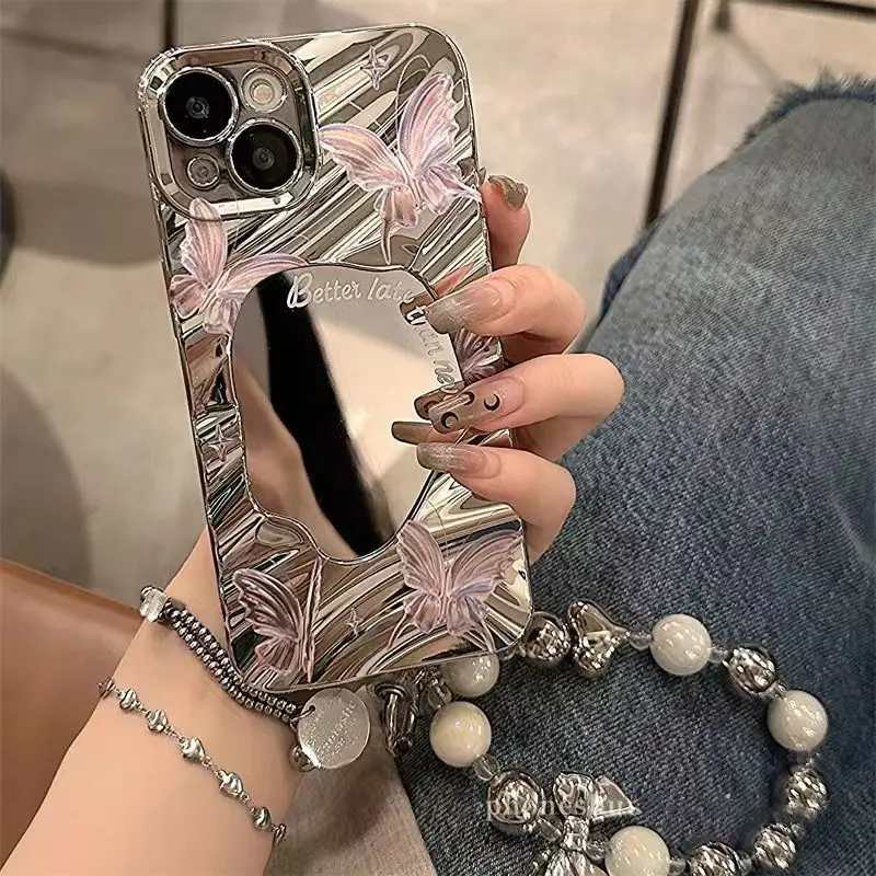 Suitable for Butterfly iPhone 15 Promax Advanced Makeup Mirror Apple 14 Pro Phone Case New 13 Pro Women 12