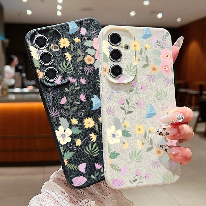 Colorful Flower Case For Samsung Galaxy A55 A35 A25 A15 S24 S23 S22 Ultra S21 S20 FE A16 A52 A53 A14 A34 A54 5G Leather Texture