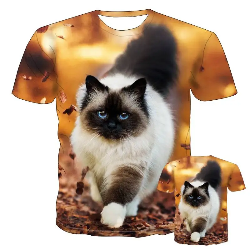 New Summer Fashion Cool T-shirt Men/girls Kids 3d Cute Animal Cat Print Sporty Breathable Lightweight Fitness Sports Top