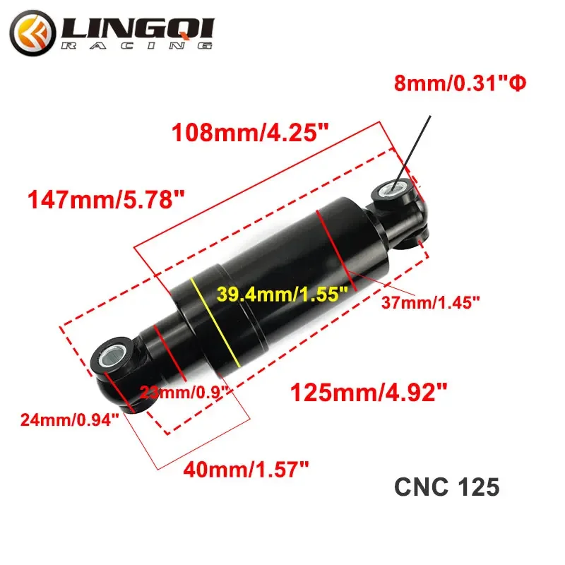 LINGQI RACING Electric Scooter 125mm CNC Shock Damper Motorcycle Suspension Spring Front Rear Wheel Shocks Absorber MTB Moto