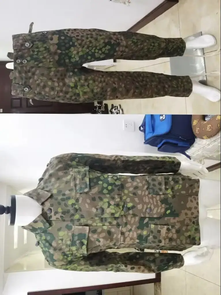 WW2 독일 육군 리넨 HBT DOT 44 PEA CAMO M43 필드 튜닉 & 바지 정장 군복