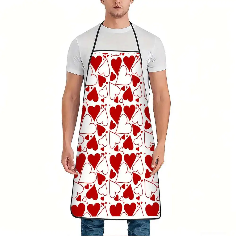 1pc Red Heart Pattern Print Apron, Durable and Easy to Clean, Adjustable Waistband, Polyester Material, for Kitchen Cooking, Gar