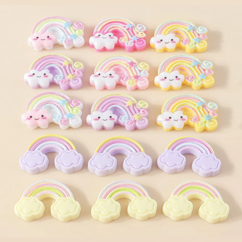 15 szt. Kawaii tęcza charmsy z żywicy kaboszon Scrapbooking DIY bransoletka kolczyk Charms akcesoria do dekoracji włosów