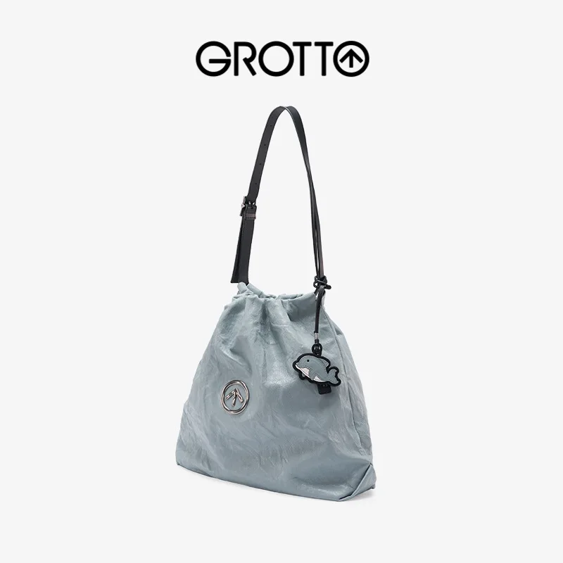 GROTTO Fashion 2025 New Genuine Leather Medium-Sized Garbage Bag Single-Shoulder Crossbody Bag Light Luxury