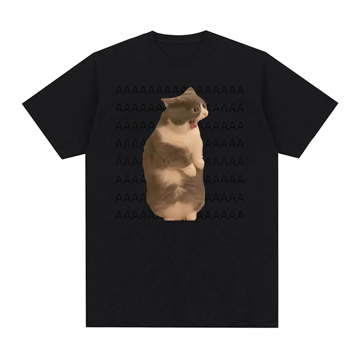 Funny Screaming Standing Cat Meme Vintage T Shirts Men's Women Casual Cotton Streetwear T-shirt Summer Fashion Harajuku T-shirts