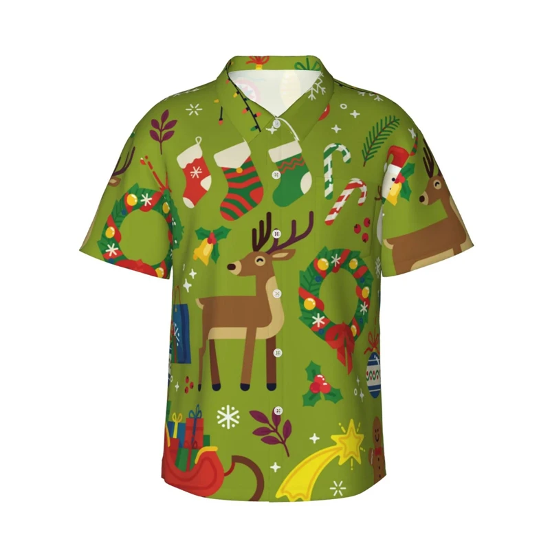 Christmas 3d Print Hawaiian Shirt For Men Summer Vacation Plants Beach Shirts Button Short Sleeve Street Aloha Shirt Quality Top