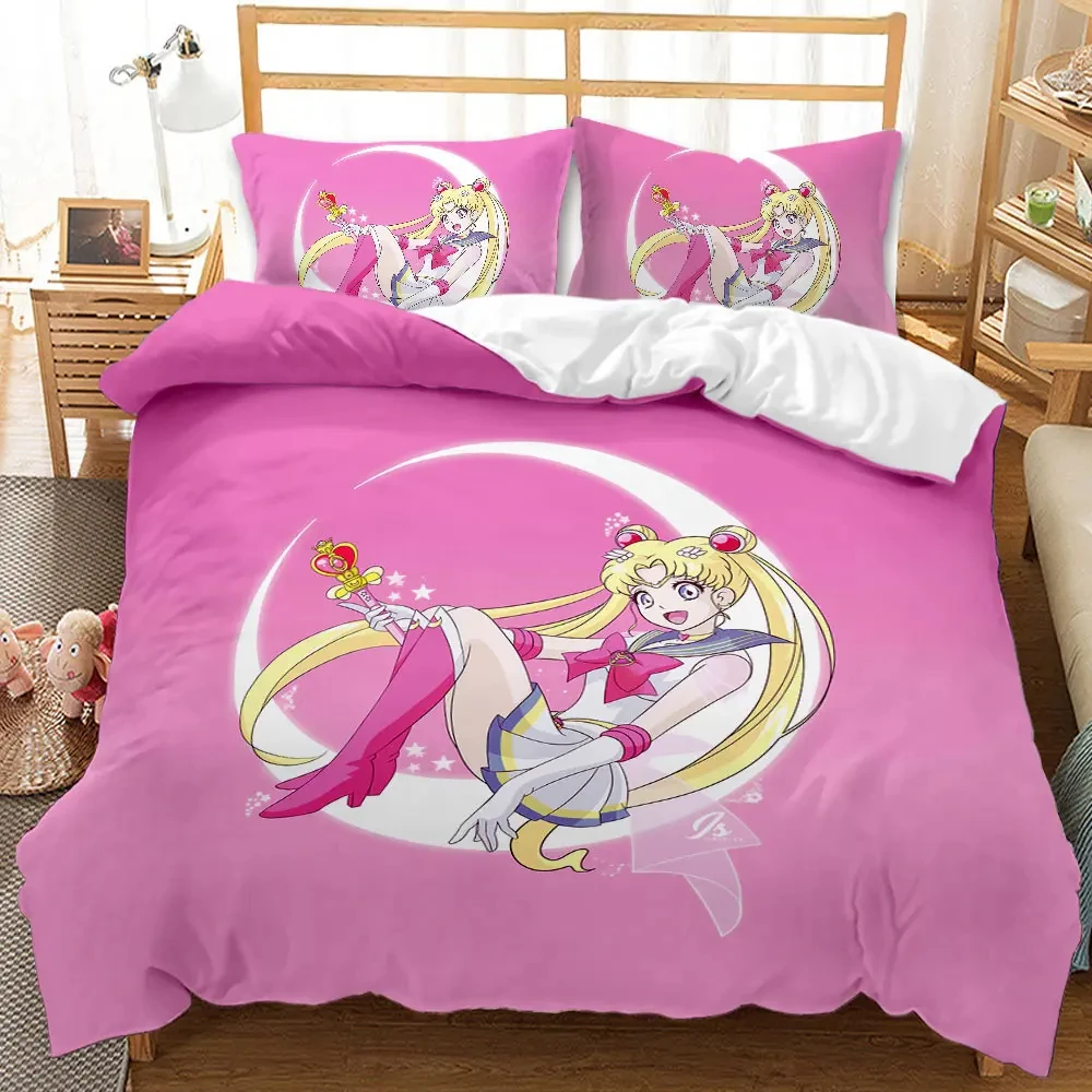 Kawaii Sailor Moon Bedding Set for Girls Luxury Duvet Cover Pink Comforter Twin Duvet Cover Set with Pillowcase Gifts