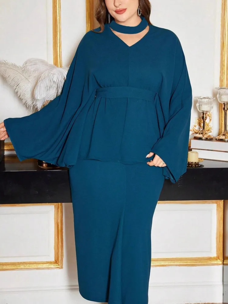

2 Piece Sets XL-5XL Plus Size Elegant Dress 2025 Autumn Winter Women Office Lady Casual Long Sleeve Bandage Robe Oversize Dress