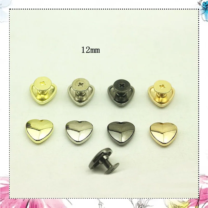 

50Pcs 12mm Heart Rivet Screw Bag Clothes Hardware Handbag Decorative Studs Button Nail Metal Buckles DIY Accessories