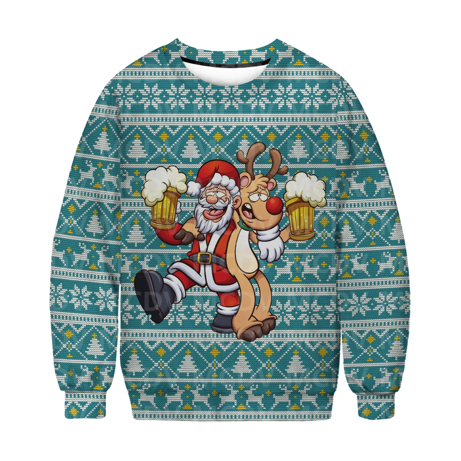 Christmas Sweater Elk and Santa Claus  Printed Casual Knit Sweatshirt Men's For Women's Pullover