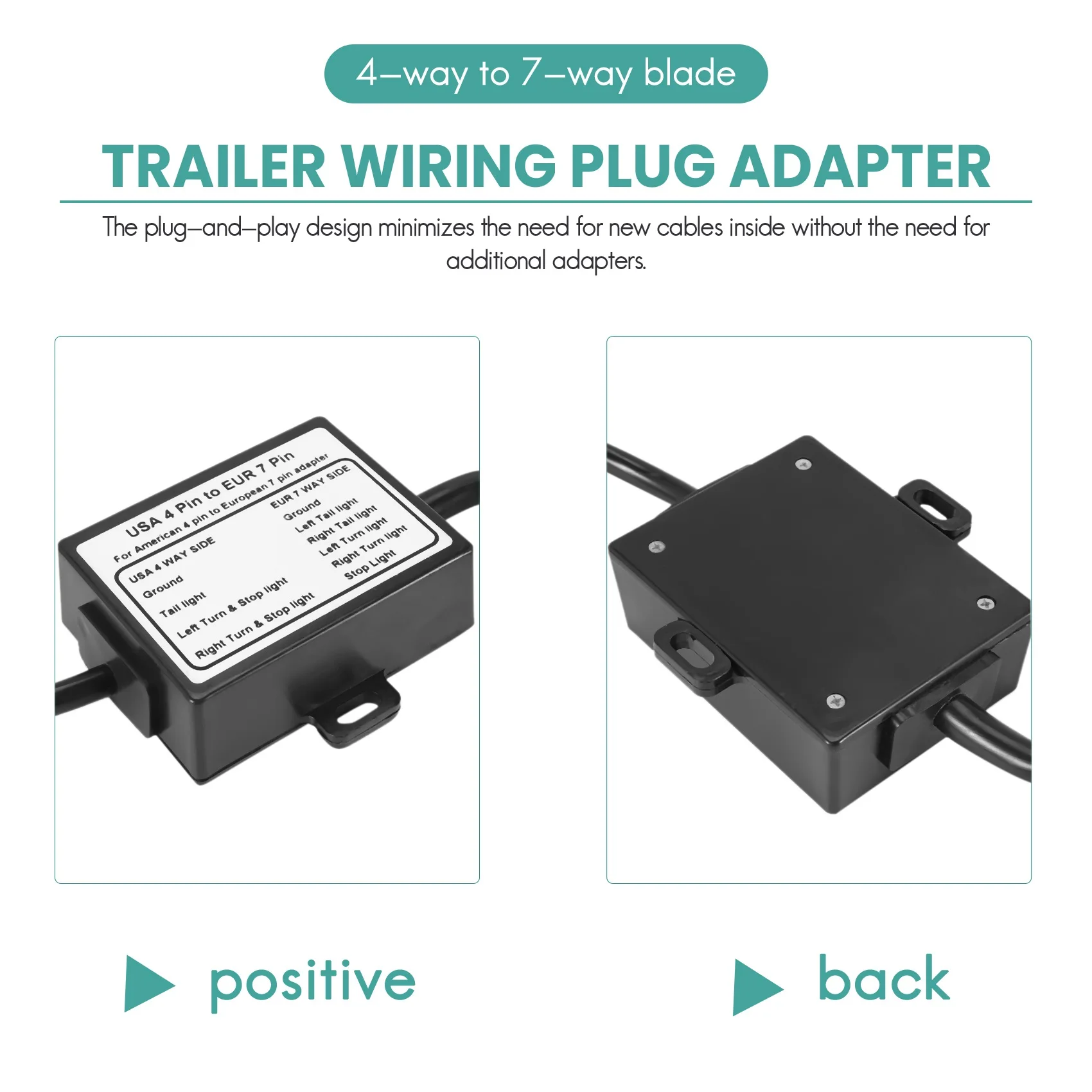 EUA para a Europa Trailer Light Converter, 4 Way soquete plano, Veículo americano, 7 Way Round Socket