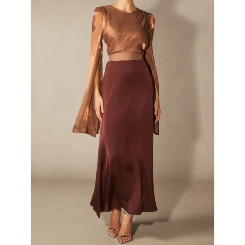 Tokon rouge sirène parole longueur robe femmes fente à manches longues à lacets taille élégante soirée de noël robes Max 196139