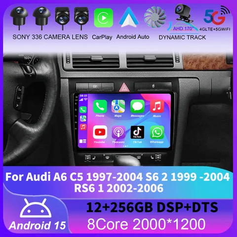 아우디 A6 C5 1997 - 2004 S6 2 1999 - 2004 RS6 1 2002 - 2006용 GPS 카 라디오 내비게이션 멀티미디어 비디오 플레이어 스테레오 안드로이드15