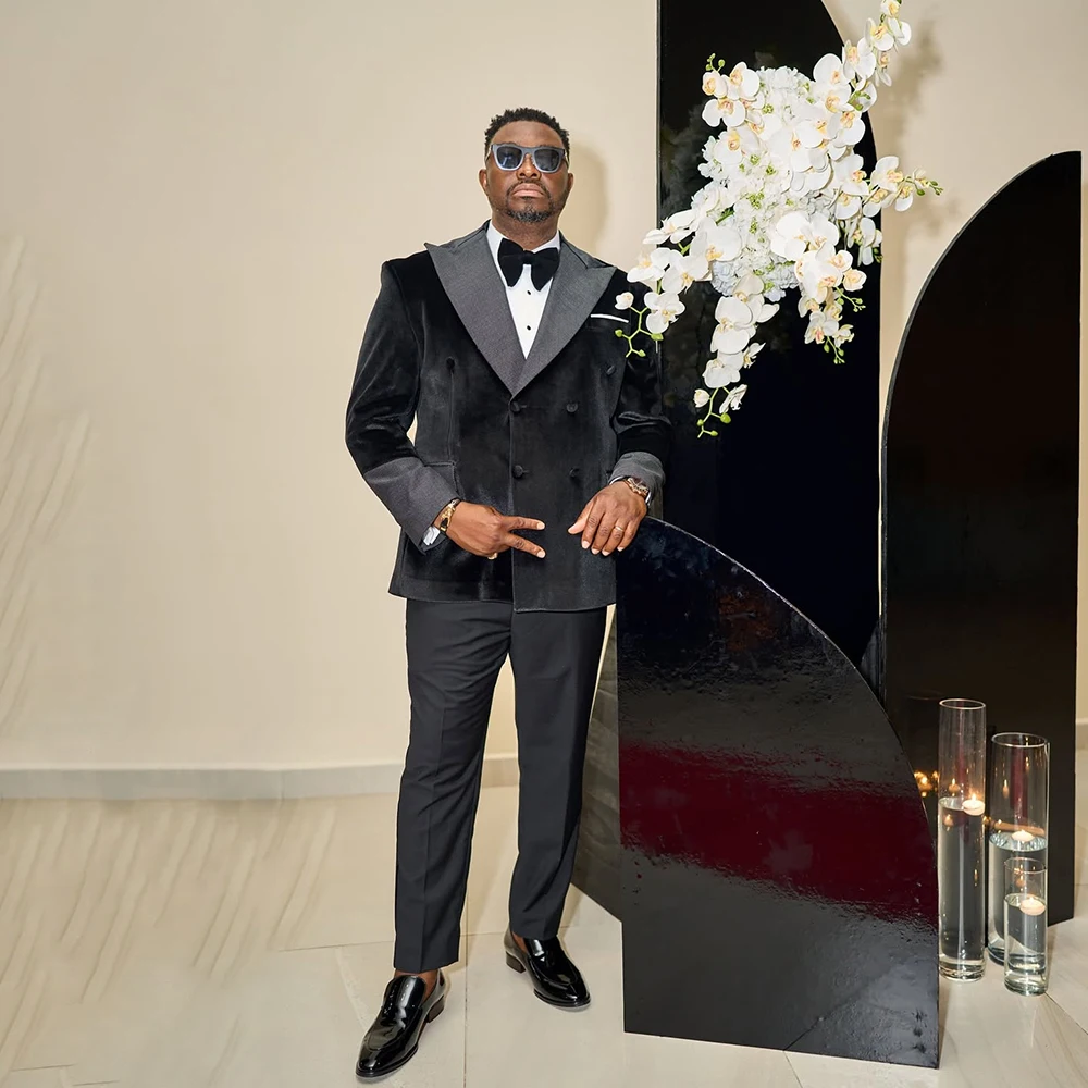 

High Quality Double Breasted Velvet Men's Suits Fashion Regular Length Business 2 Piece Jacket Pants Outfits Customzied Terno