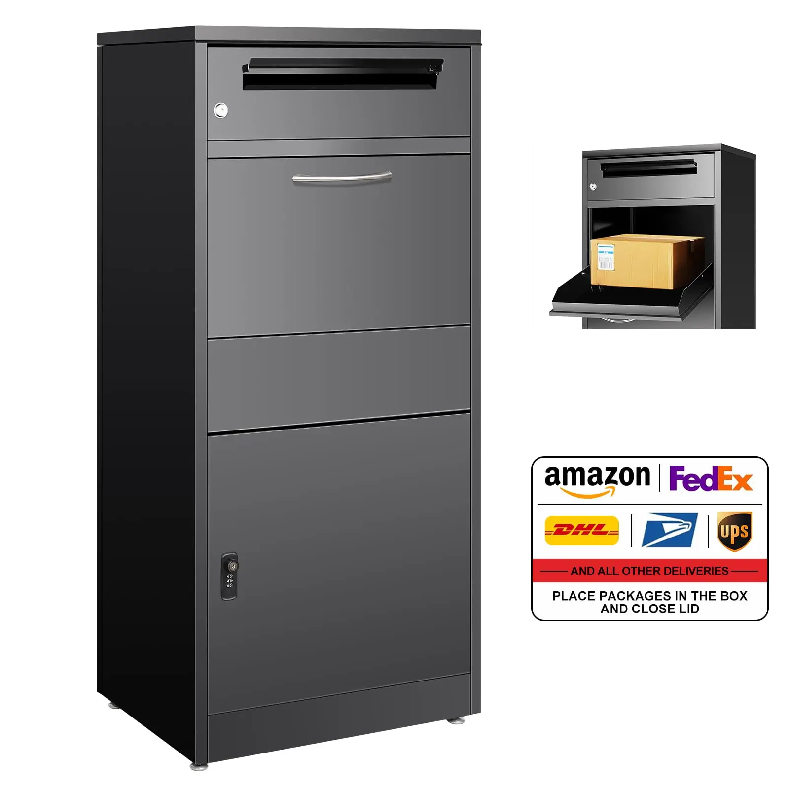 44.9Inch Express Package Delivery Box for Outside, Ultra Large Parcel Drop Boxes with Lock Made of Automotive Steel