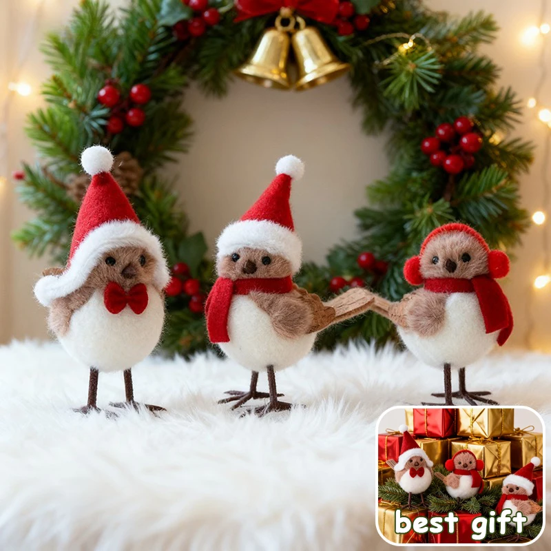 

Cute Plush Simulation Bird Christmas Hanging Pendant with Santa Hat Xmas Tree Ornament for Home Party 2026 New Year Decorations