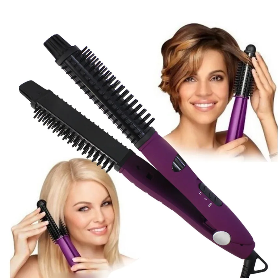 3 in 1 Hair Straightener and Curler Round Electric Hair Brush Professional Curling Iron