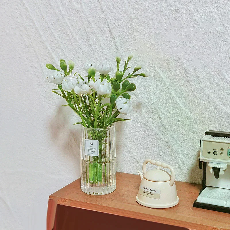 Ramo en miniatura para casa de muñecas 1:12, plantas en macetas, mesa de flores, modelo de bonsái verde para decoración de casa de muñecas, juguetes para juego de imitación para niños